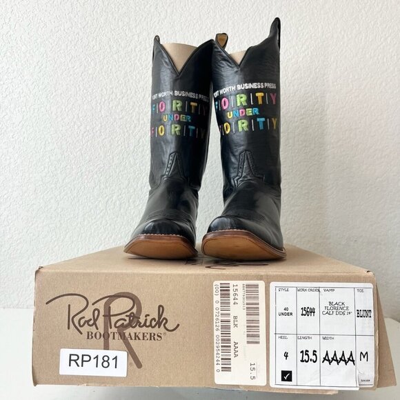 NEW Rod Patrick Mens Cowboy Boots 15.5AAAA Black Calf Leather Western Blunt Toe - Picture 12 of 13